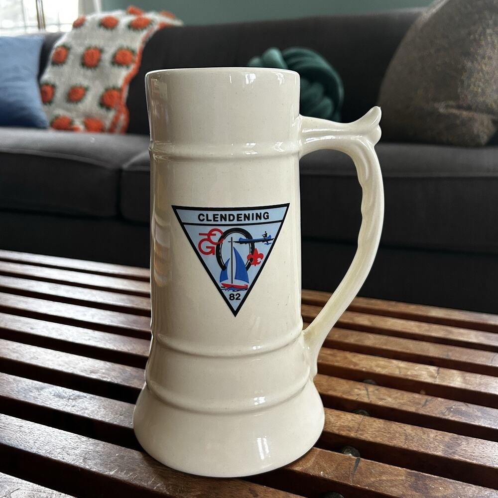 Clendening 82 Ceramic Beer Stein Vintage Sailing Motif Breweriana Collectible